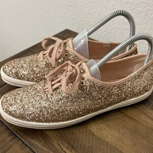 Kate Spade New York  x  Keds Lace-Up Sneakers Rose Gold Glitter Size 8 Sparkle